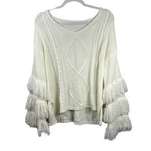 Cream Fringe Boho Festive Holiday Sweater Women’s size Medium